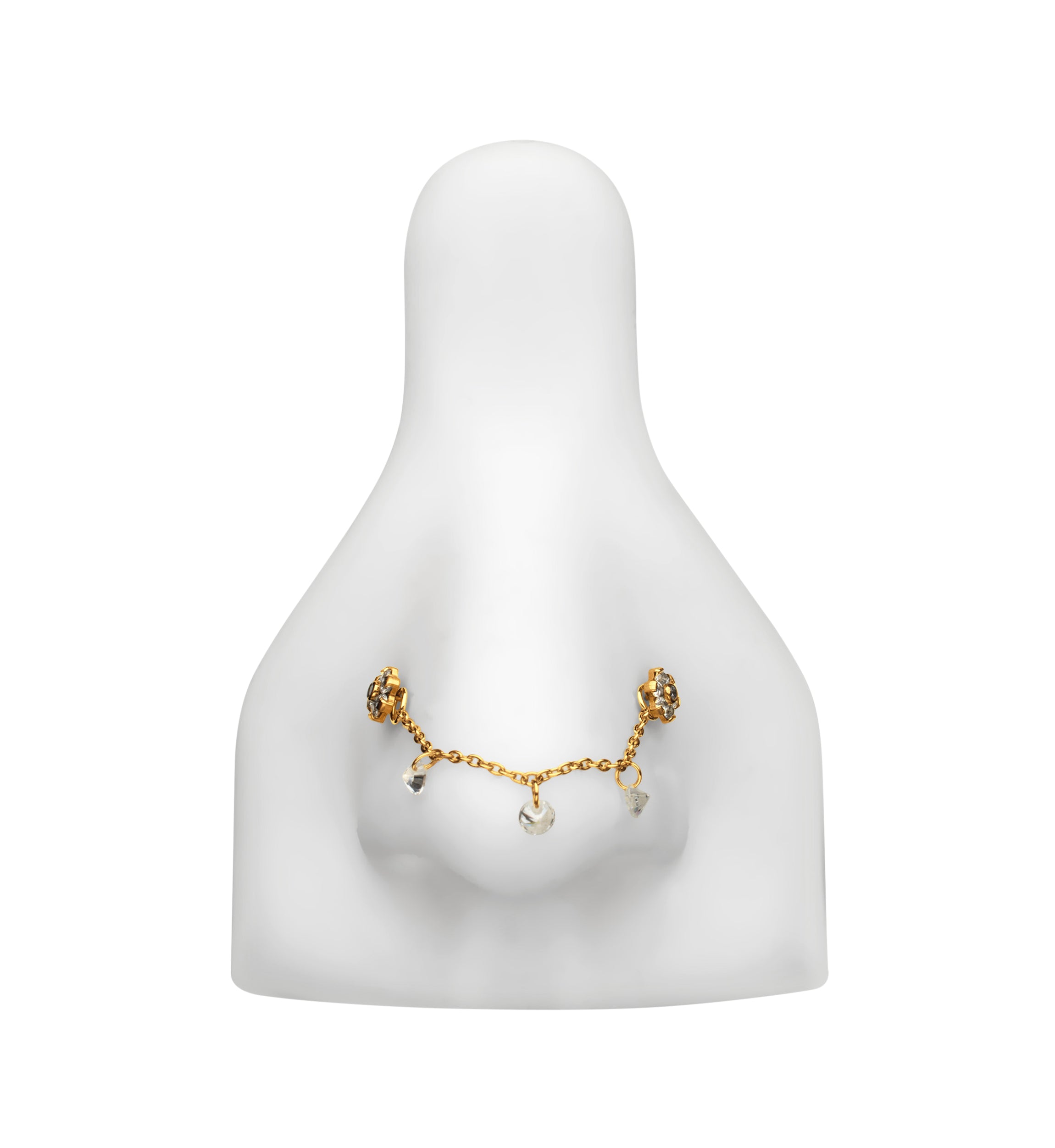 24kt Gold PVD CZ Dangle Titanium Connecting Piercing Chain