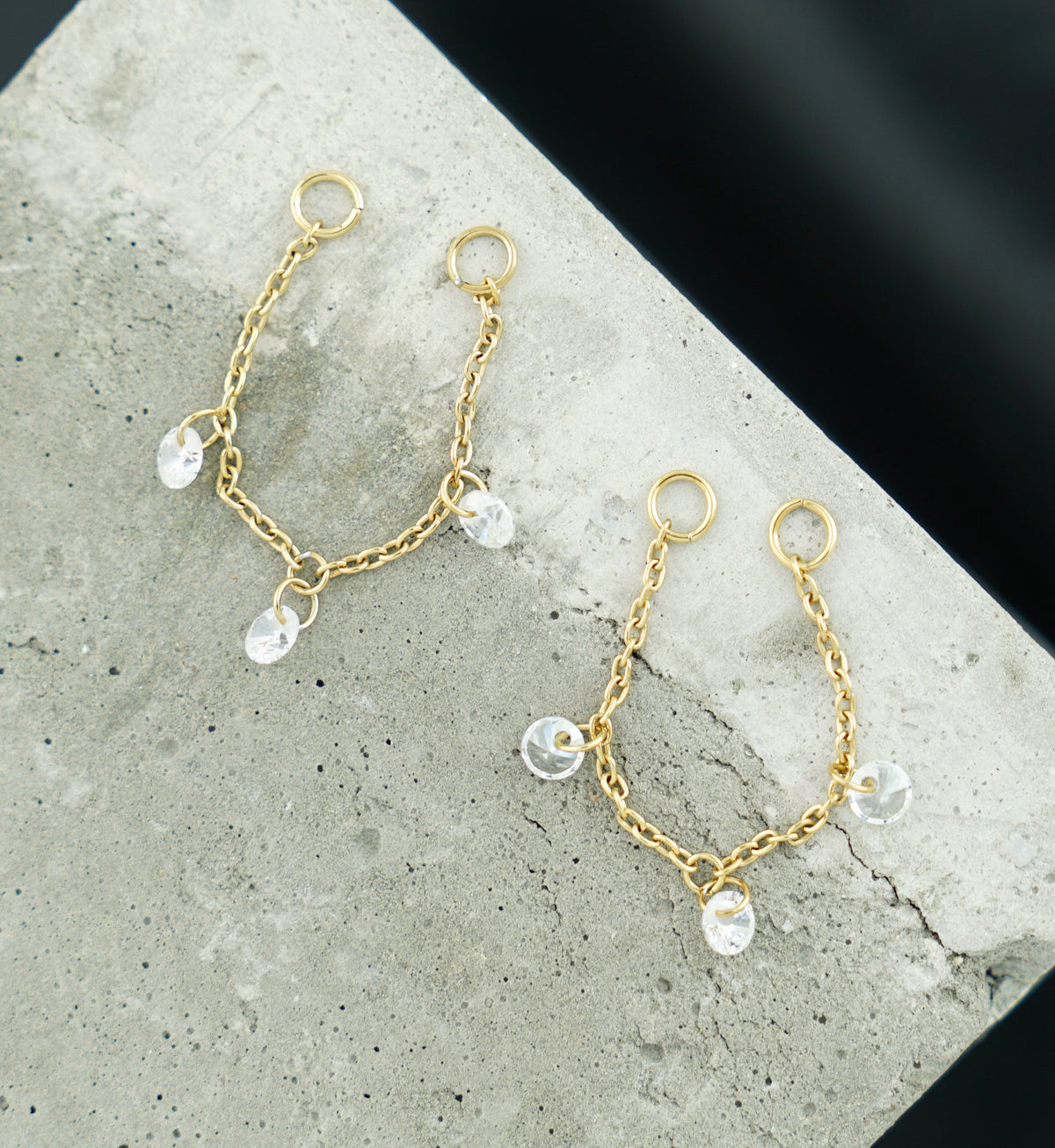 24kt Gold PVD CZ Dangle Titanium Connecting Piercing Chain