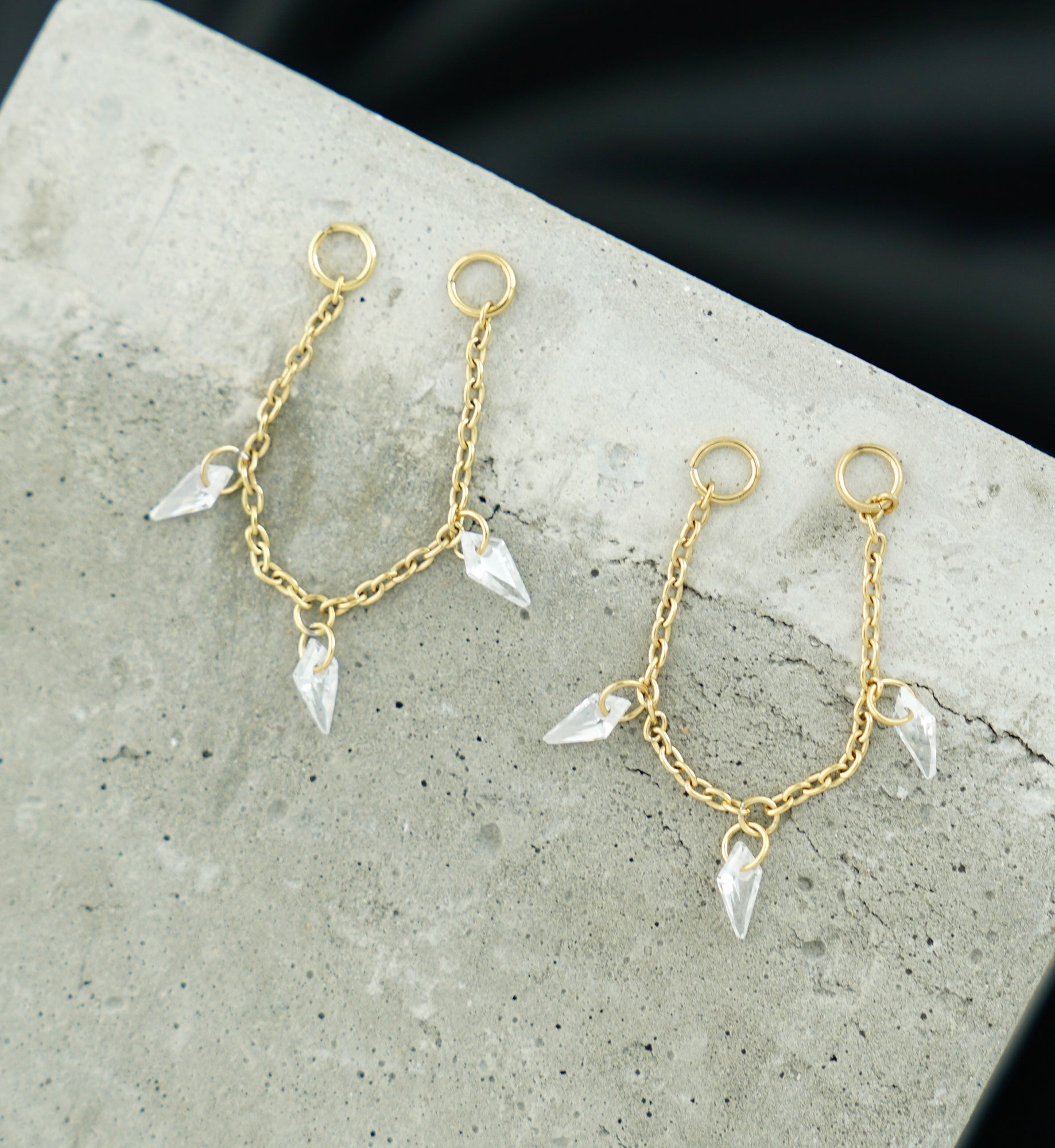 24kt Gold PVD Dart CZ Dangle Titanium Connecting Piercing Chain