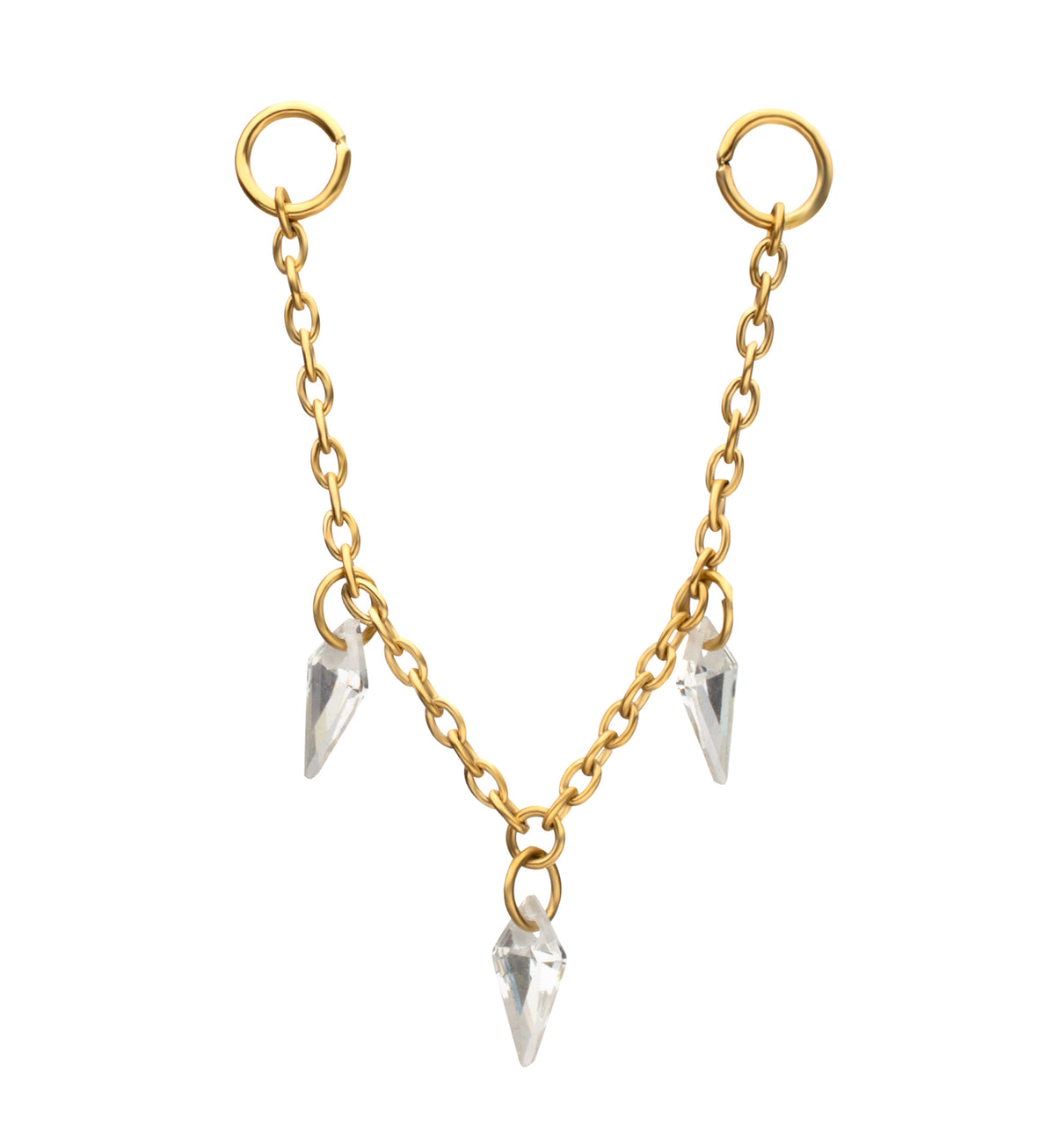 24kt Gold PVD Dart CZ Dangle Titanium Connecting Piercing Chain