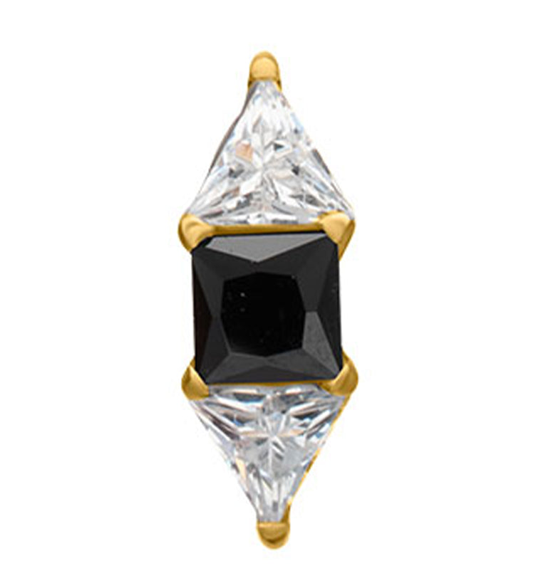 24kt Gold PVD Double-Edged Black CZ Titanium Threadless Top