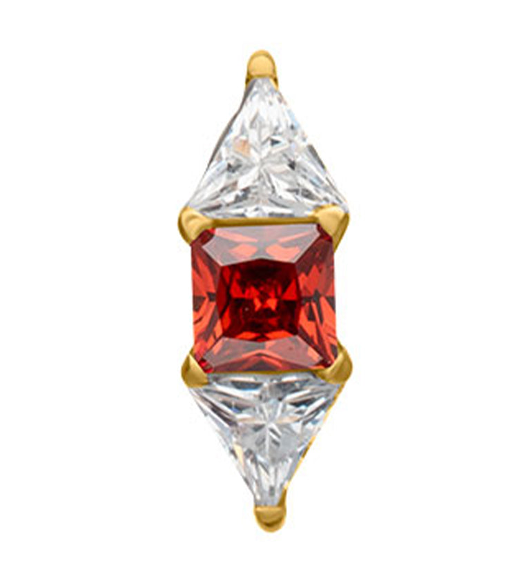 24kt Gold PVD Double-Edged Garnet CZ Titanium Threadless Top