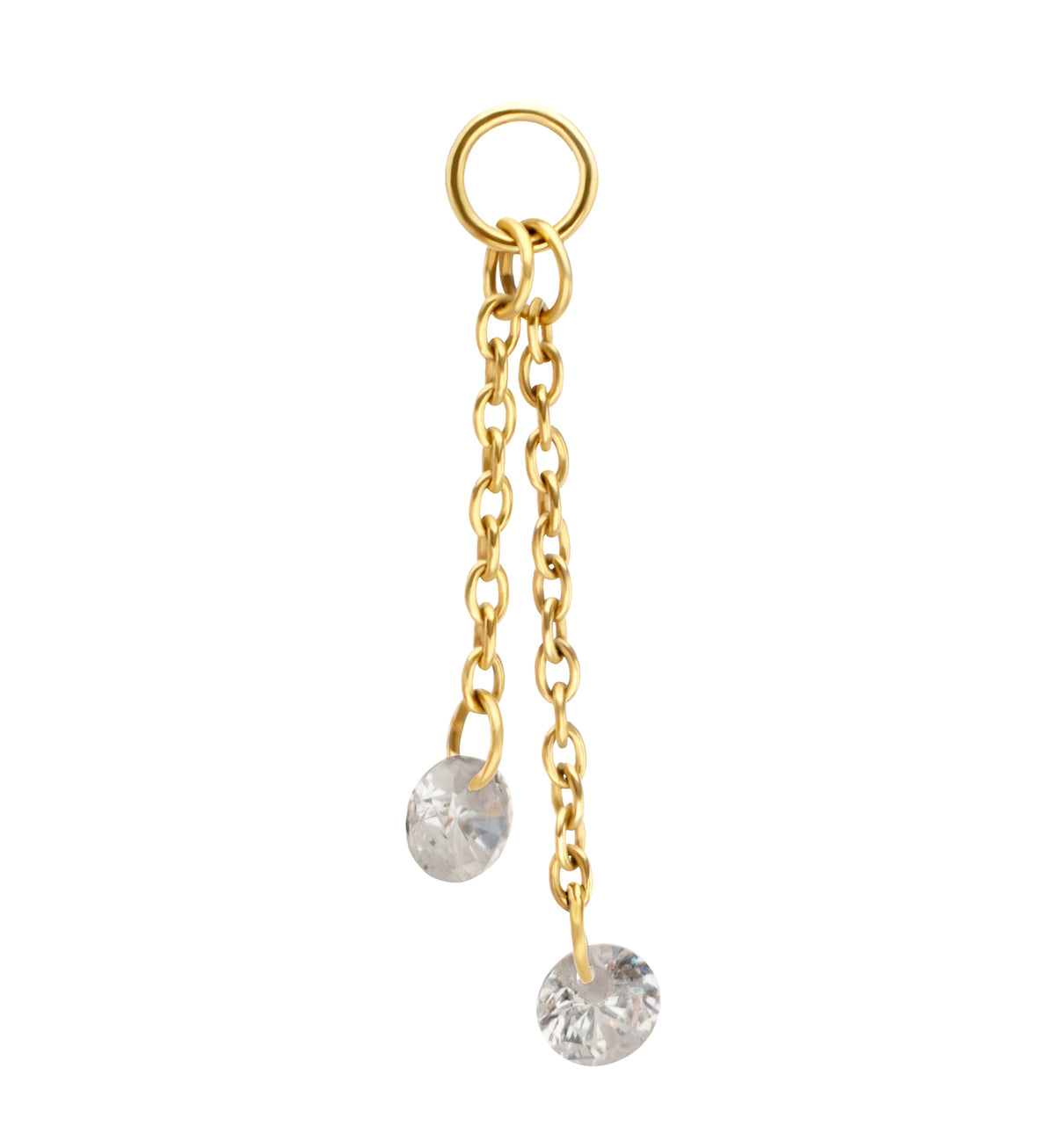 24kt Gold PVD Dual CZ Dangle Chain Titanium Charm