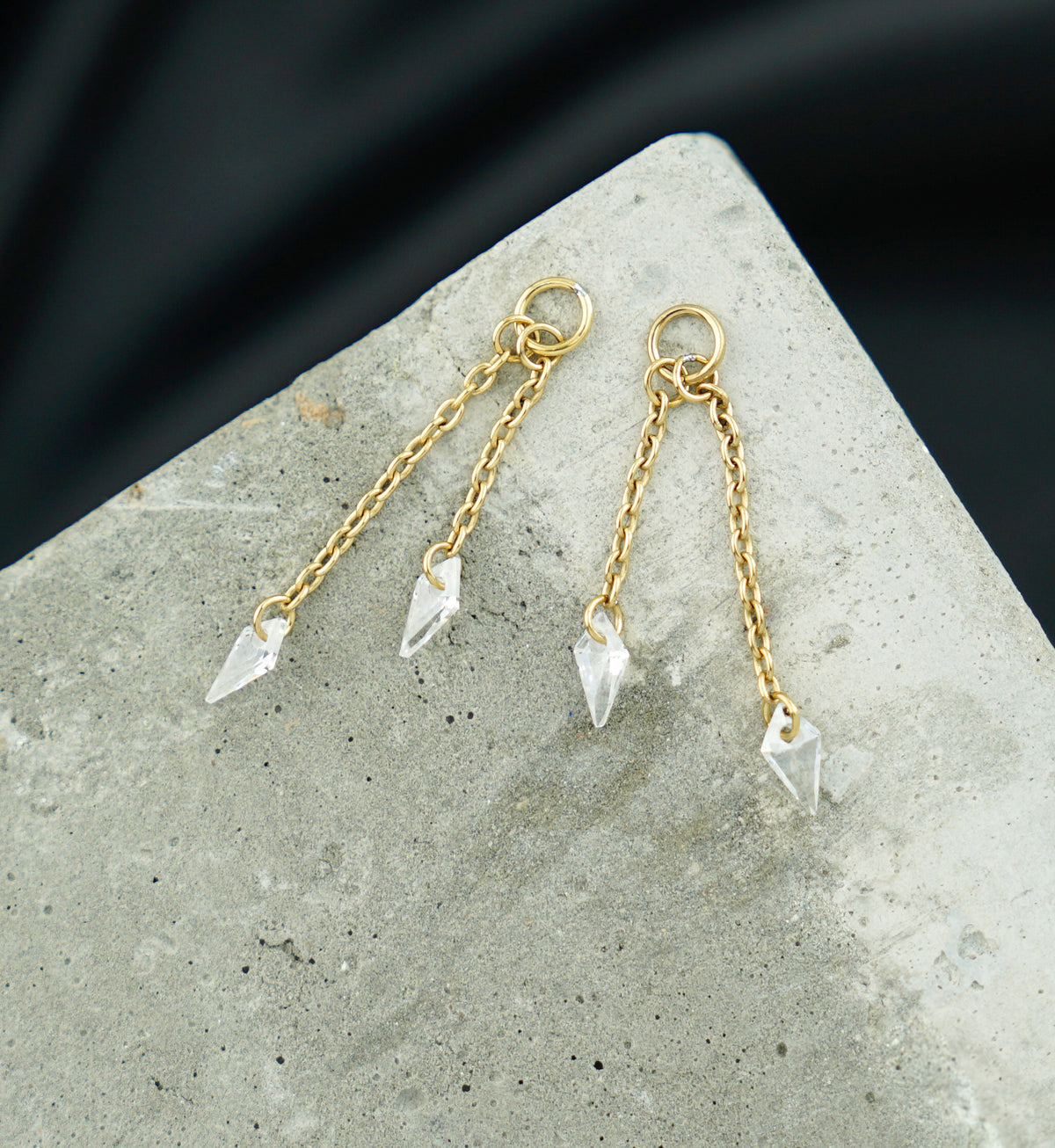 24kt Gold PVD Dual Dart CZ Dangle Chain Titanium Charm