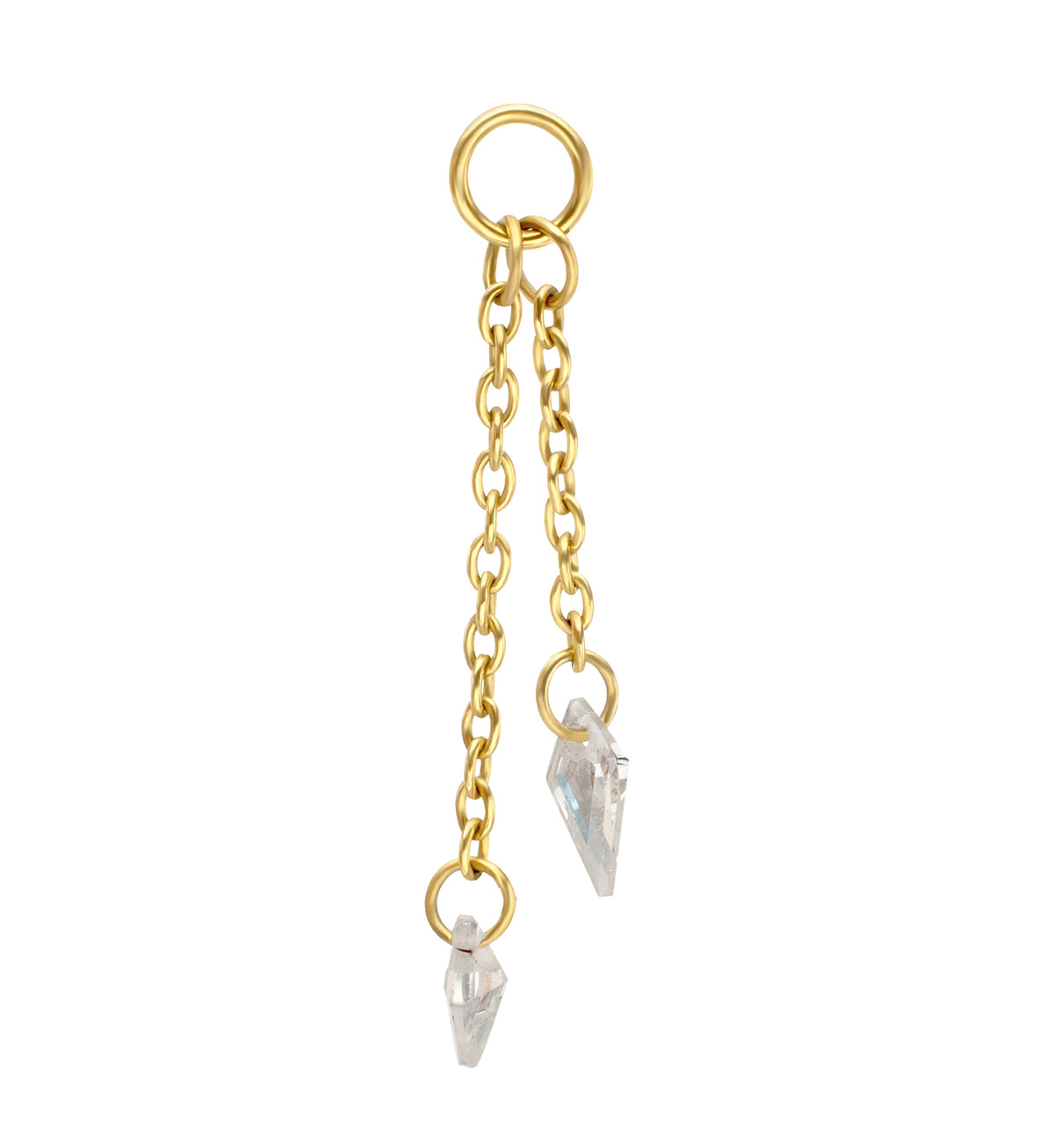 24kt Gold PVD Dual Dart CZ Dangle Chain Titanium Charm
