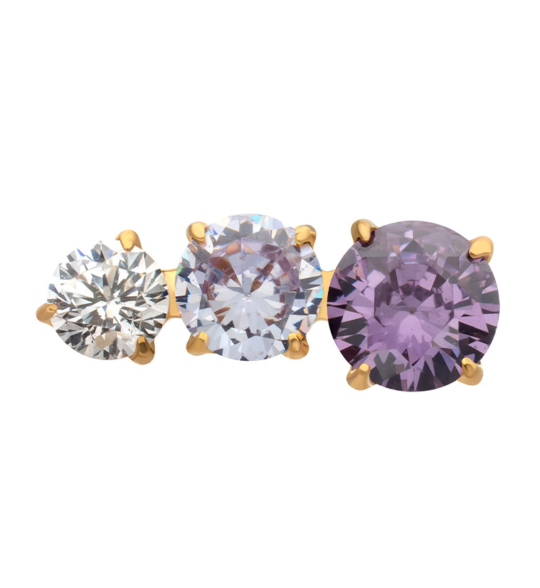 24kt Gold PVD Ellipses Amethyst CZ Titanium Threadless Top