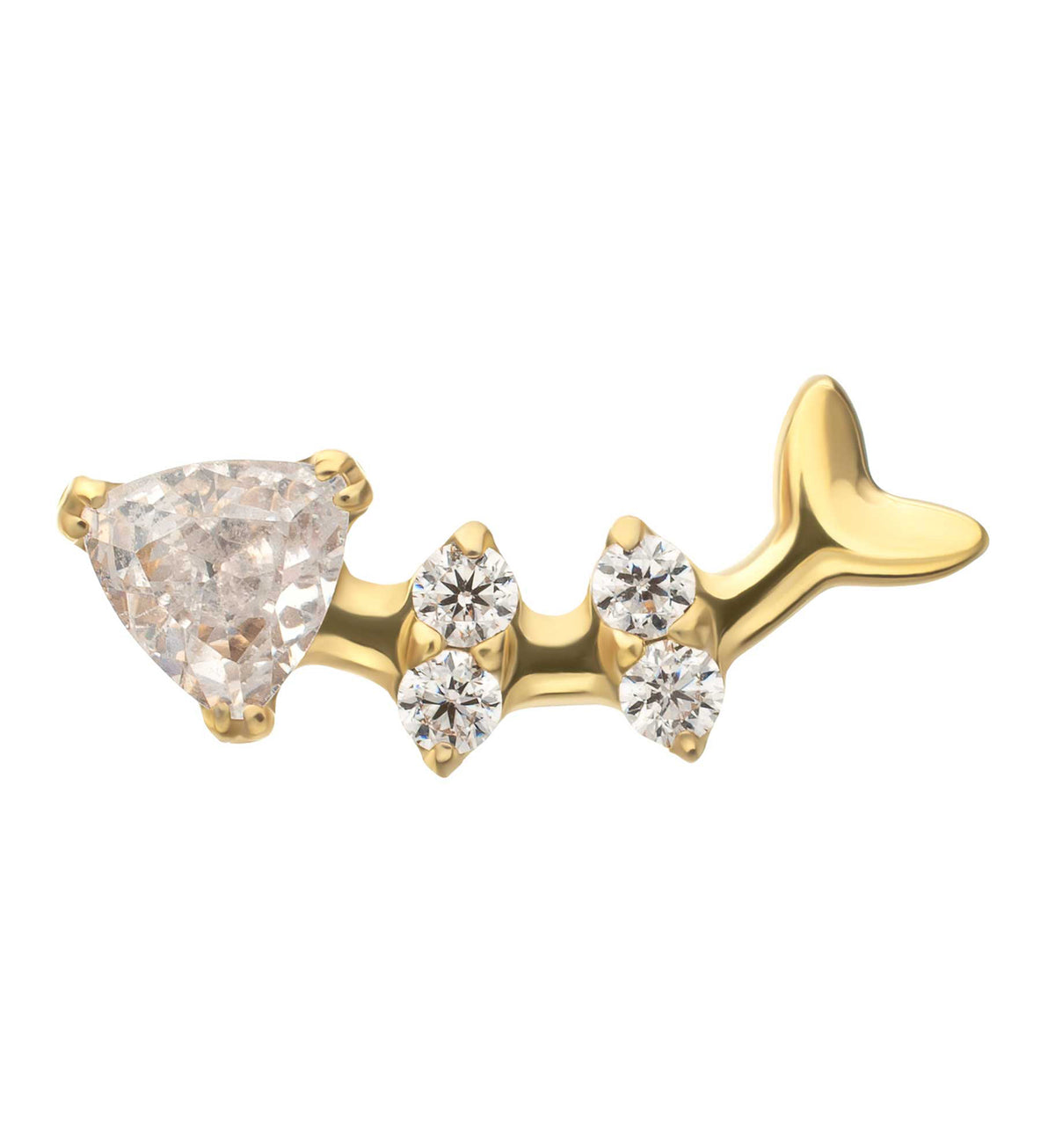 24kt Gold PVD Fish Bones Clear CZ Titanium Threadless Top