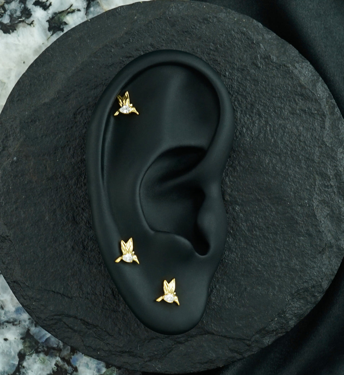 24kt Gold PVD Flying Bird CZ Titanium Threadless Top
