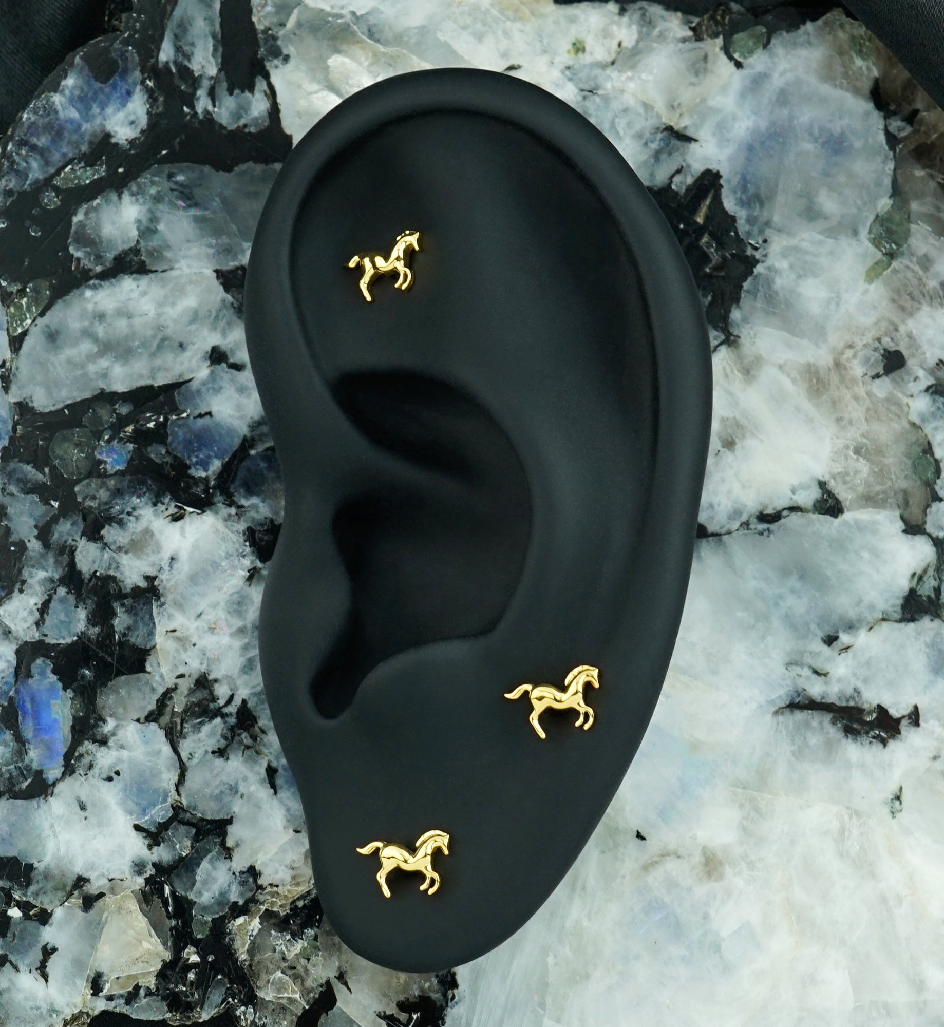 24kt Gold PVD Galloping Horse Titanium Threadless Top