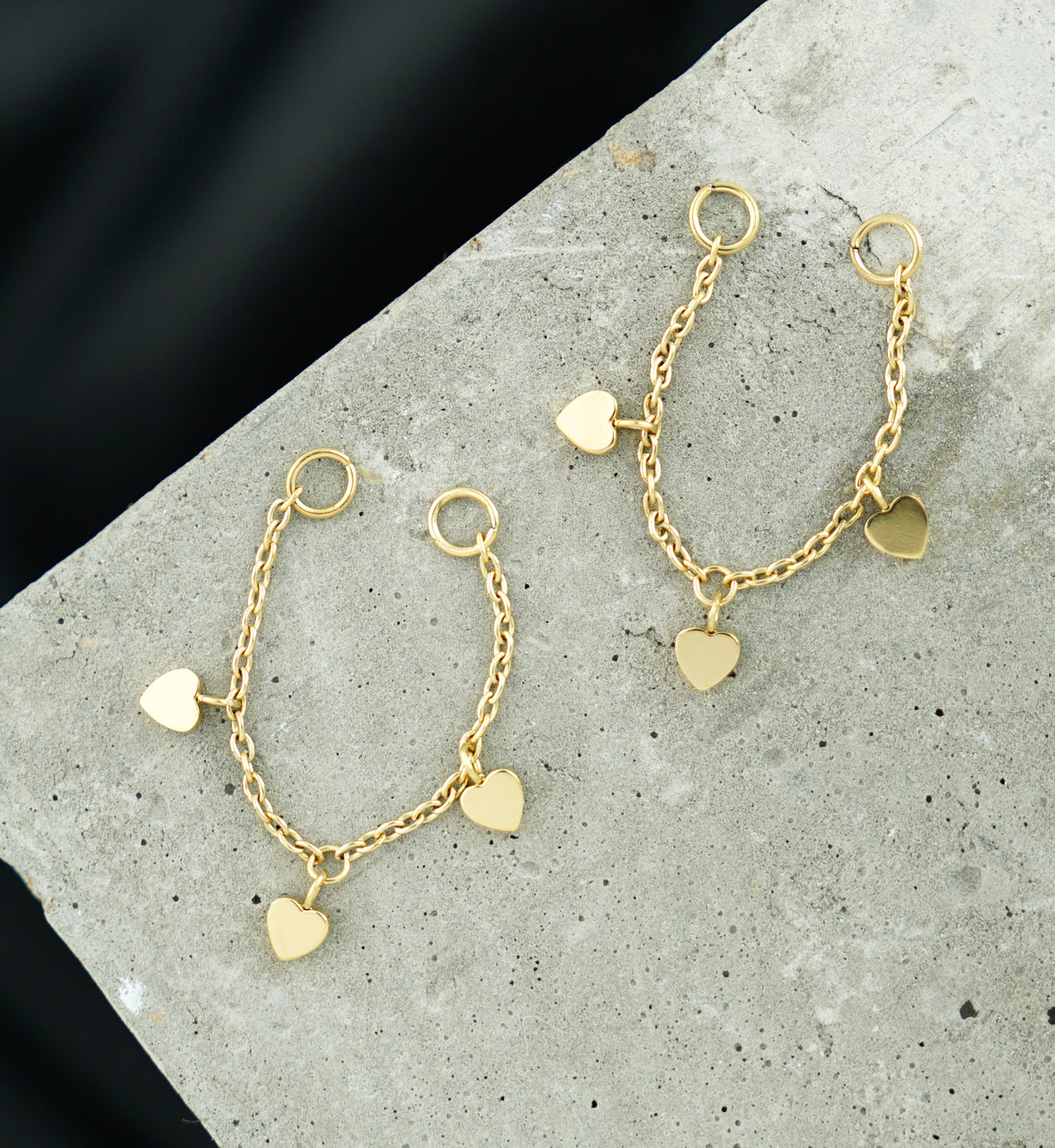 24kt Gold PVD Heart Dangle Titanium Connecting Piercing Chain