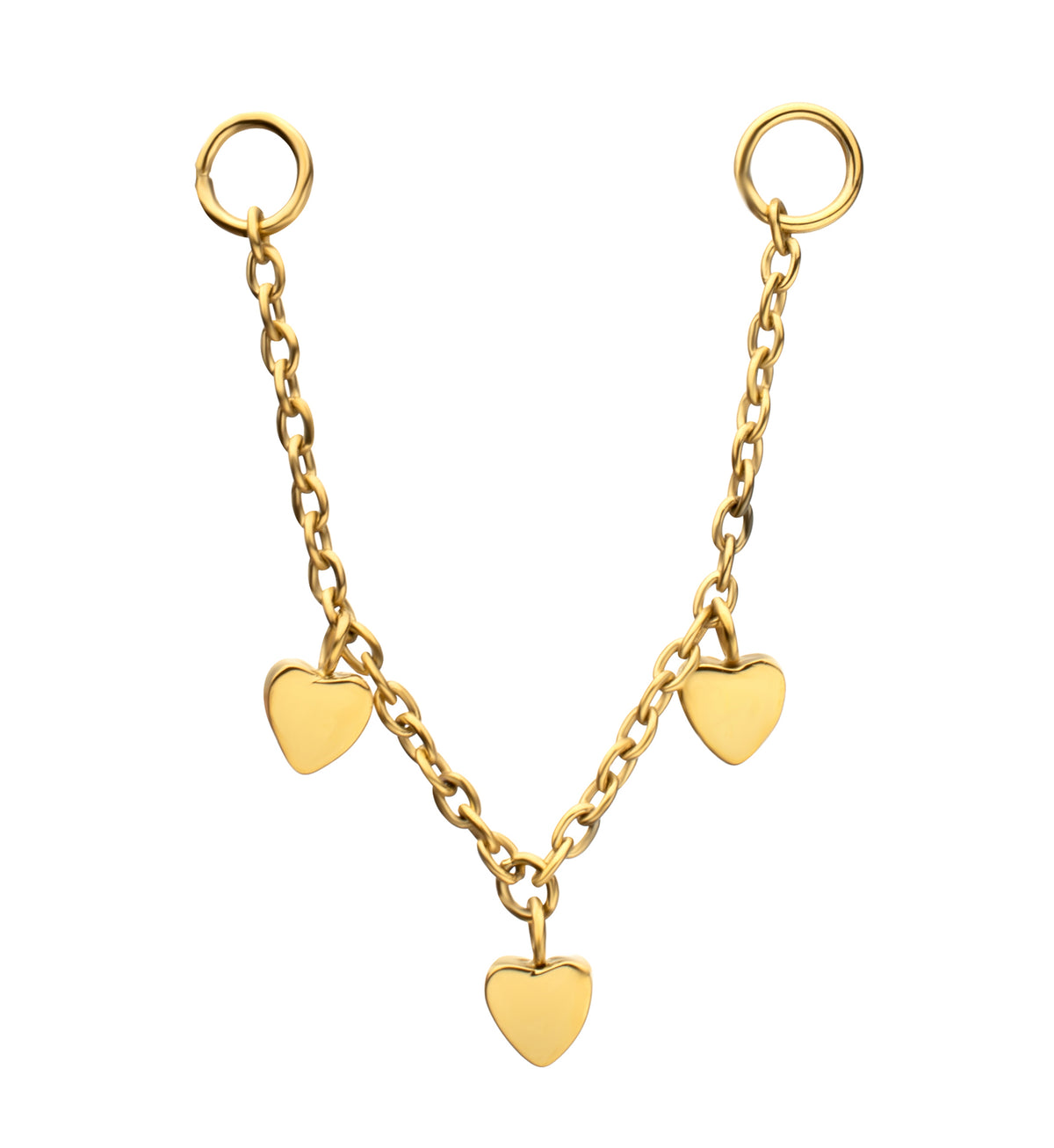 24kt Gold PVD Heart Dangle Titanium Connecting Piercing Chain