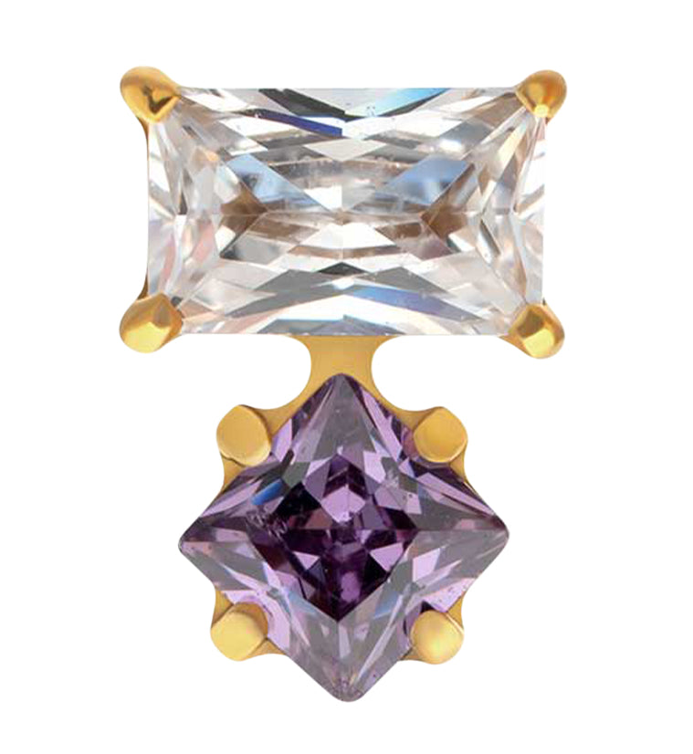 24kt Gold PVD Inverted Tilt Amethyst CZ Titanium Threadless Top