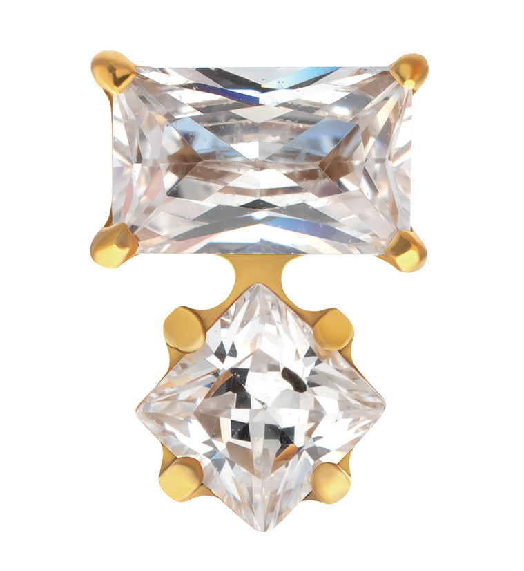 24kt Gold PVD Inverted Tilt Clear CZ Titanium Threadless Top