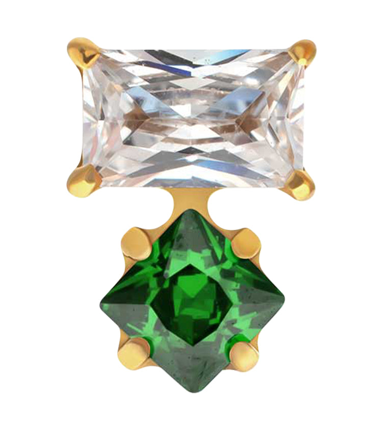 24kt Gold PVD Inverted Tilt Emerald CZ Titanium Threadless Top
