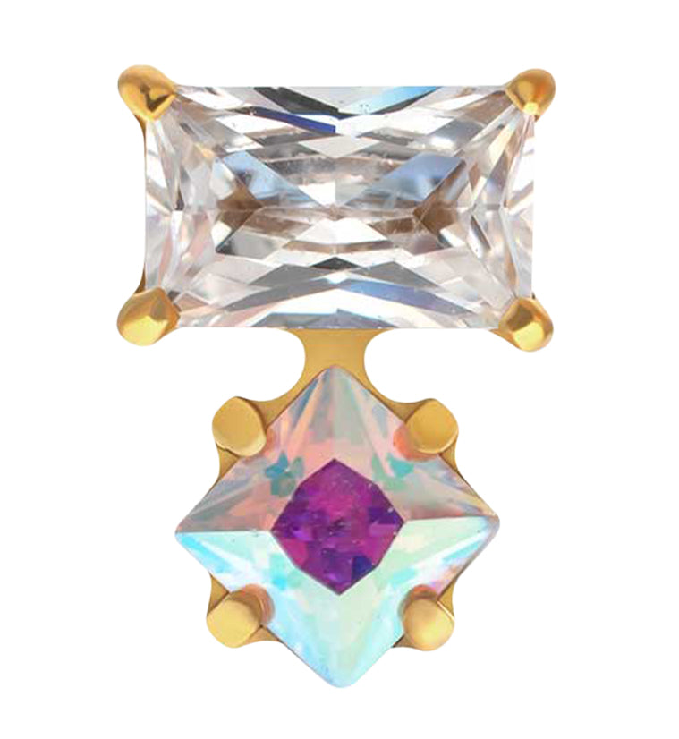 24kt Gold PVD Inverted Tilt Rainbow Aurora CZ Titanium Threadless Top