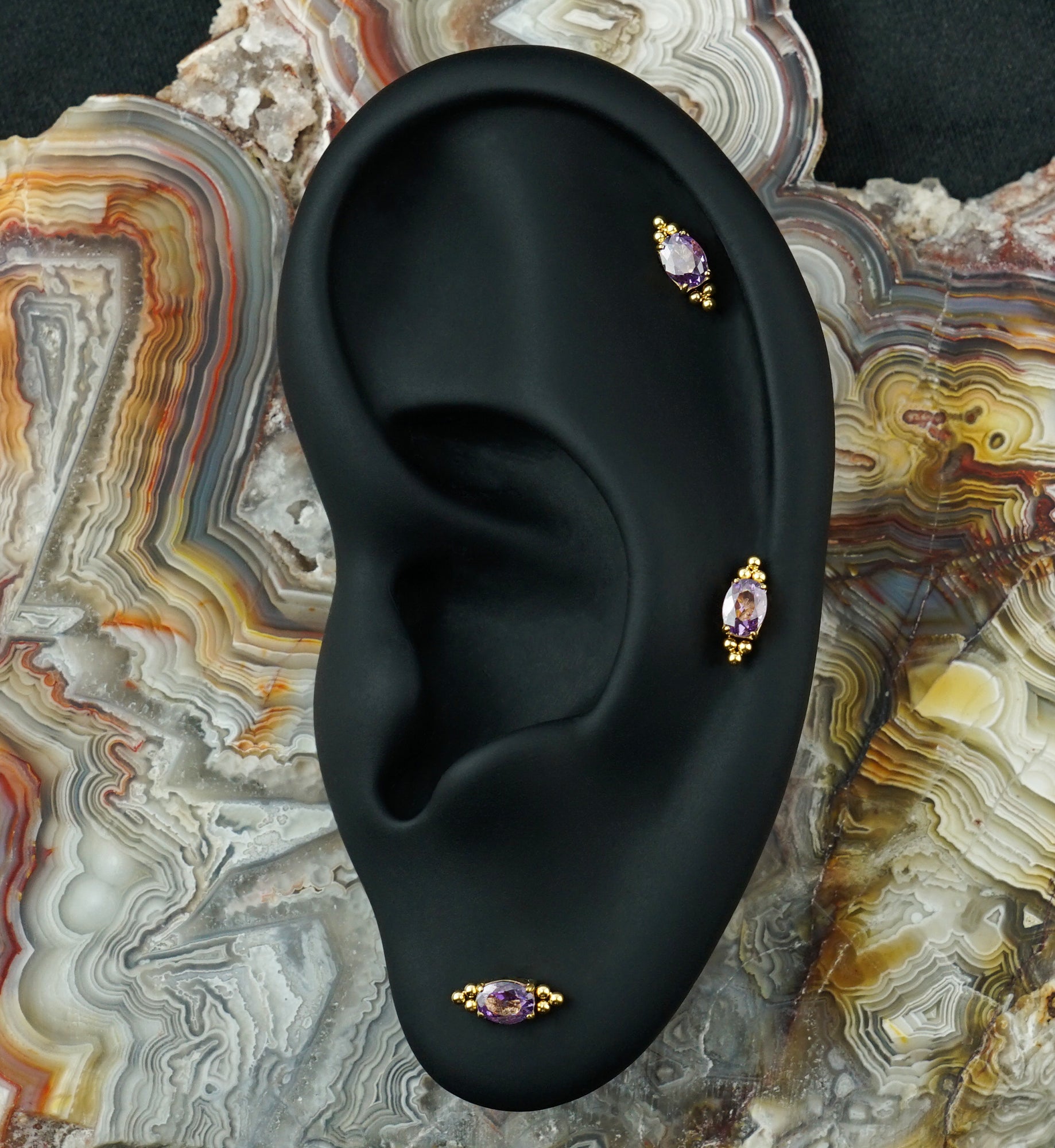 24kt Gold PVD Lamp Post Amethyst CZ Titanium Threadless Top