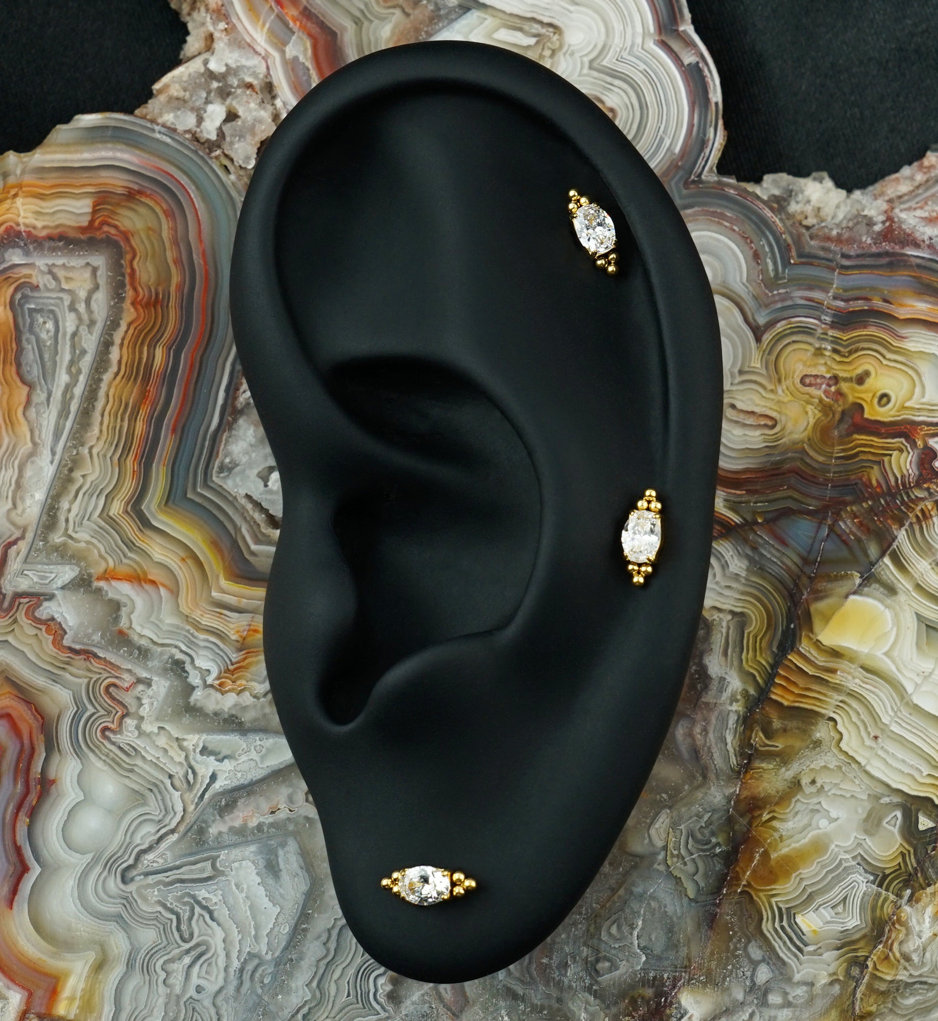 24kt Gold PVD Lamp Post Clear CZ Titanium Threadless Top