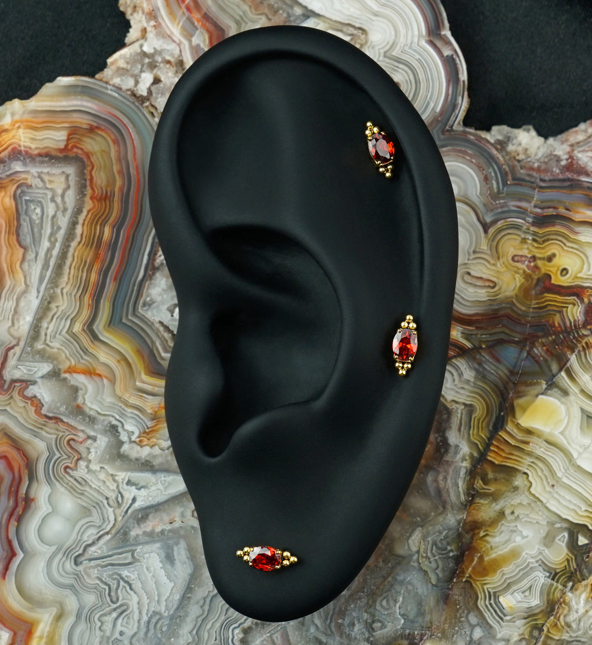 24kt Gold PVD Lamp Post Garnet CZ Titanium Threadless Top