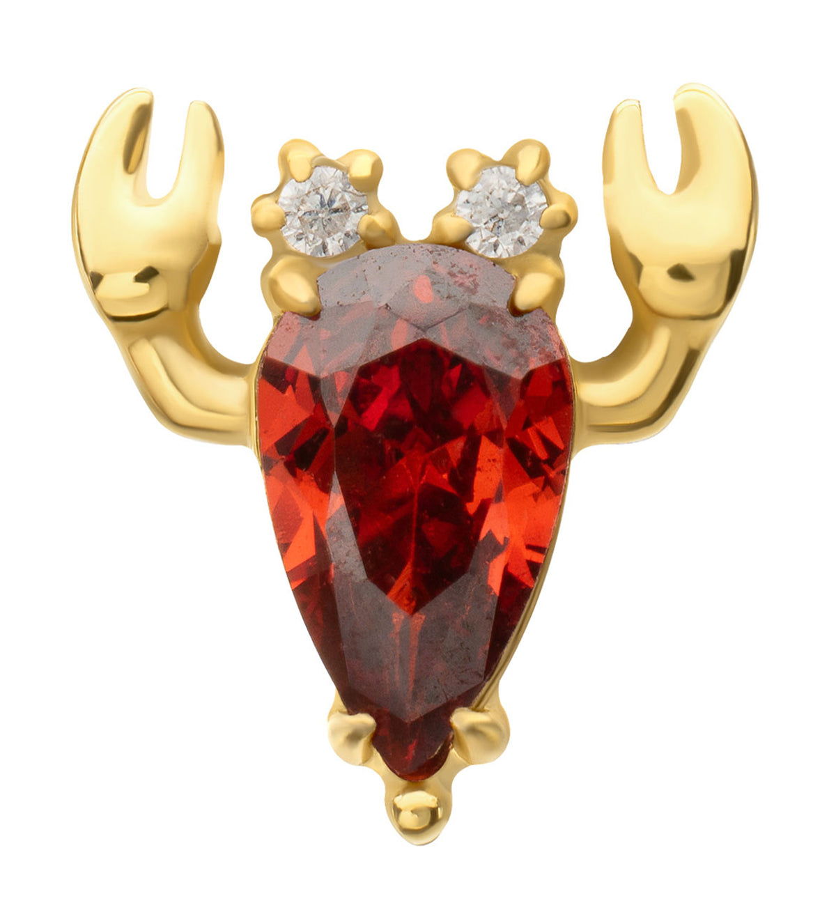 24kt Gold PVD Lobster Teardrop Red CZ Titanium Threadless Top by Urban Body Jewelry