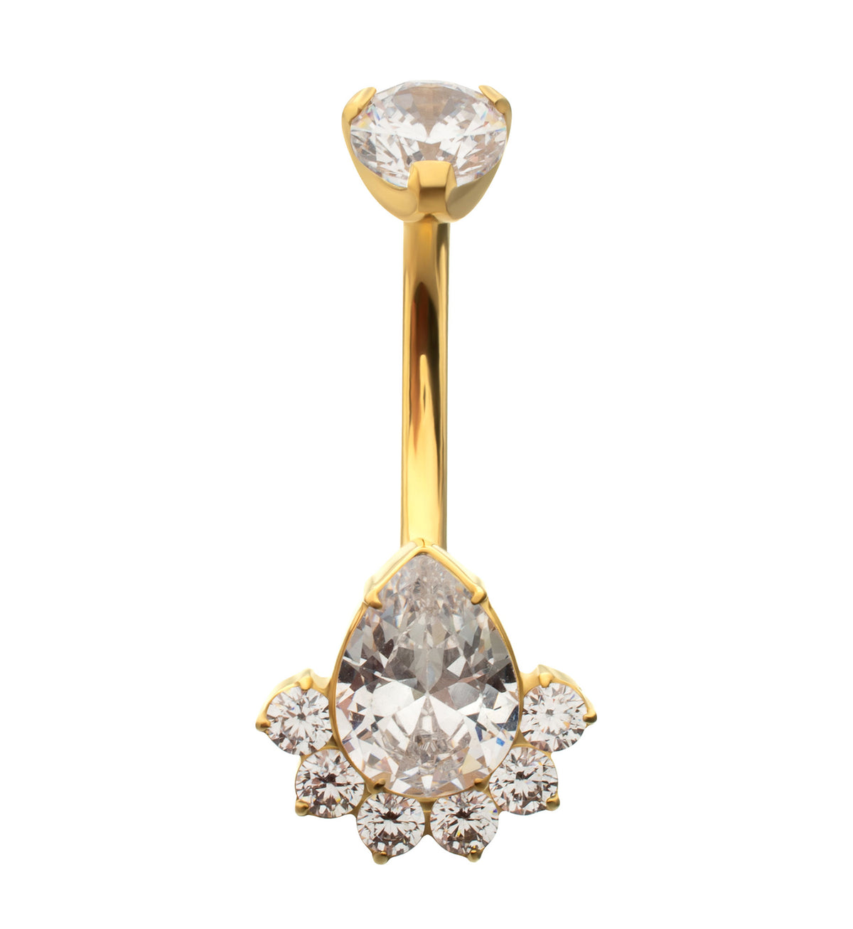 24kt Gold PVD Lure Teardrop Clear CZ Titanium Internally Threaded Belly Button Ring