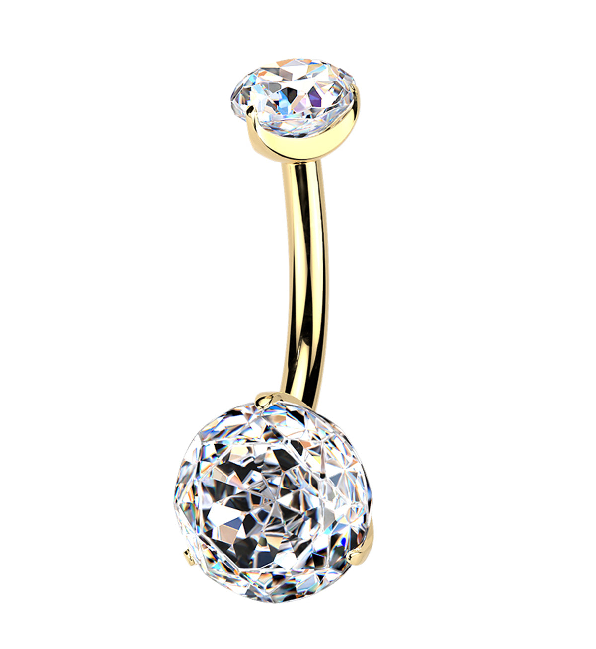 24kt Gold PVD Millennium Rose Cut Clear CZ Internally Threaded Titanium Belly Button Ring
