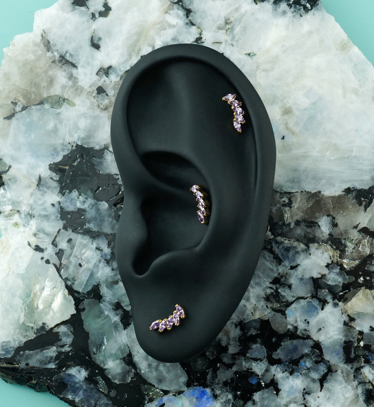 24kt Gold PVD Mini Cascade Amethyst CZ Titanium Threadless Top