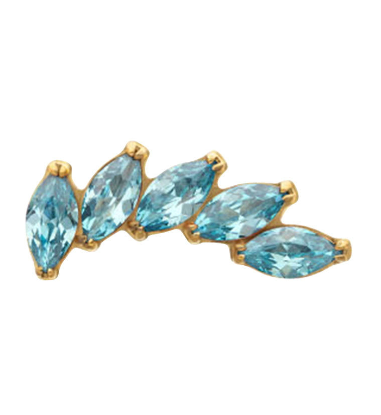 24kt Gold PVD Mini Cascade Aqua CZ Titanium Threadless Top