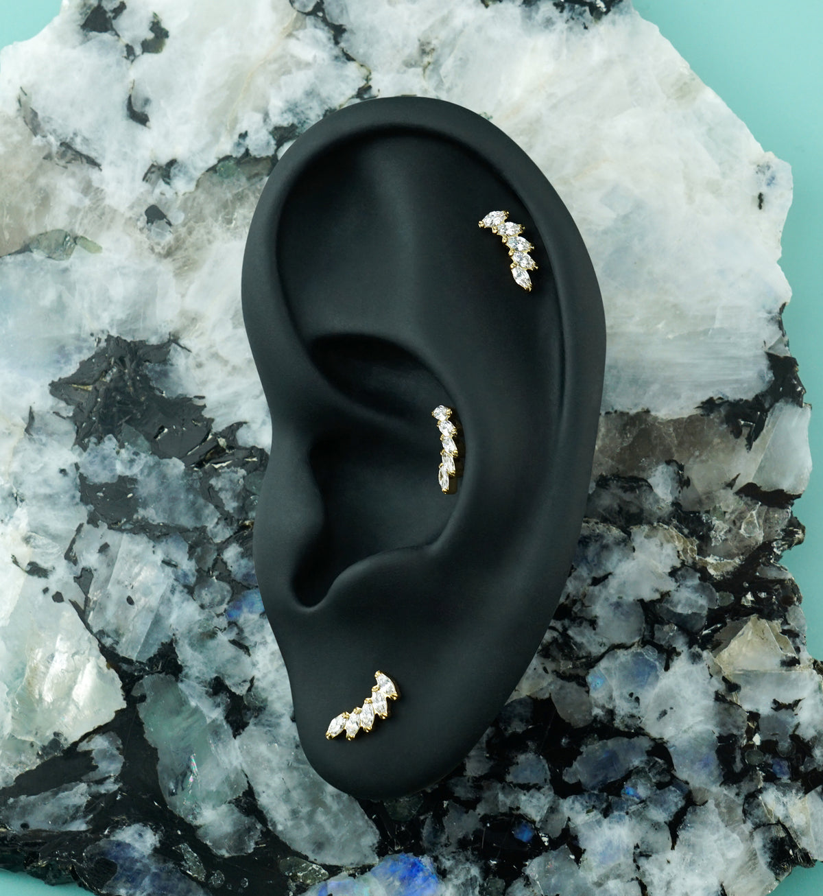 24kt Gold PVD Mini Cascade Clear CZ Titanium Threadless Top