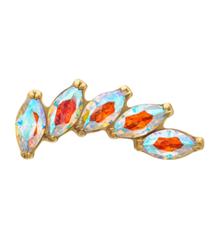 24kt Gold PVD Mini Cascade Rainbow Aurora CZ Titanium Threadless Top