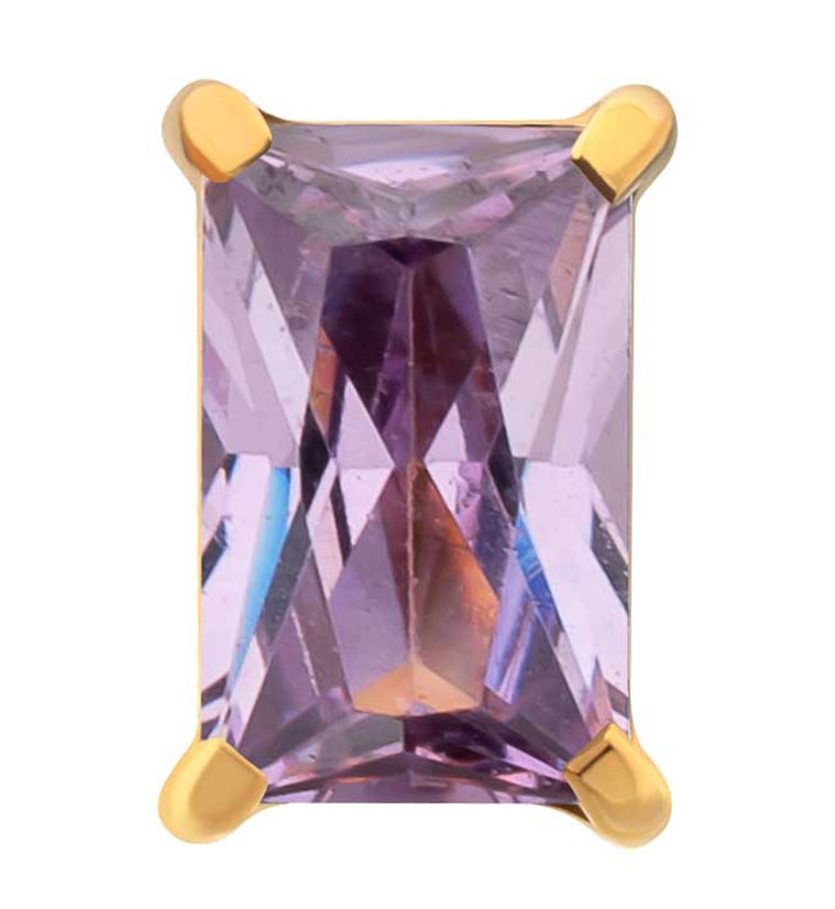 24kt Gold PVD Mini Rectangle Amethyst CZ Titanium Threadless Top