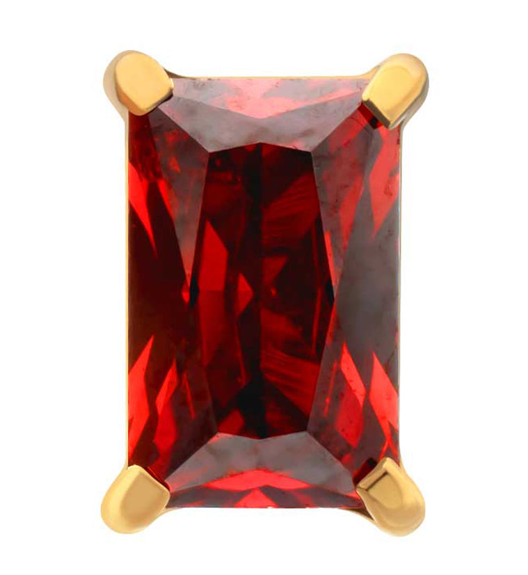 24kt Gold PVD Mini Rectangle Garnet CZ Titanium Threadless Top