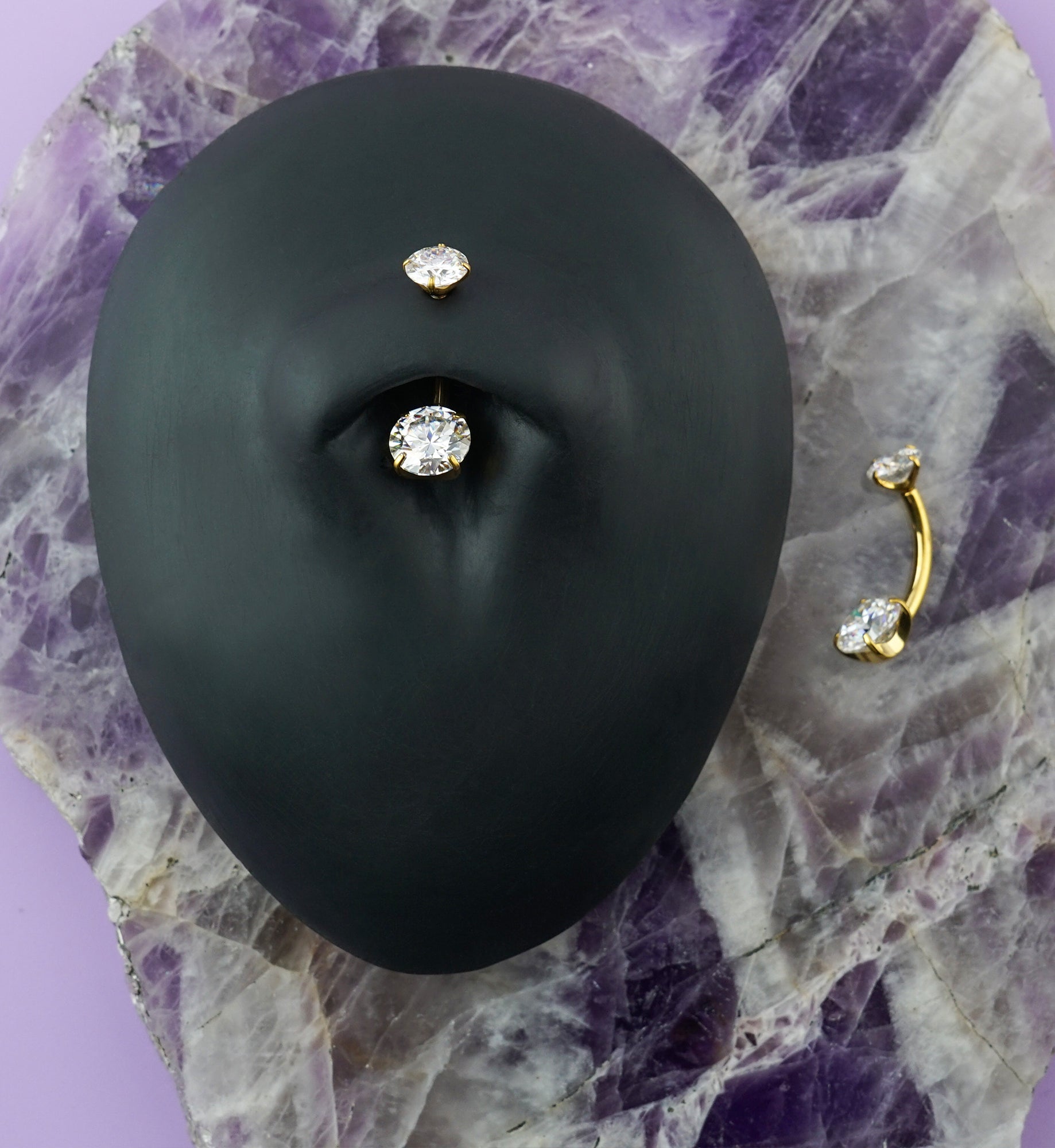24kt Gold PVD Moissanite Gem Titanium Internally Threaded Belly Button Ring