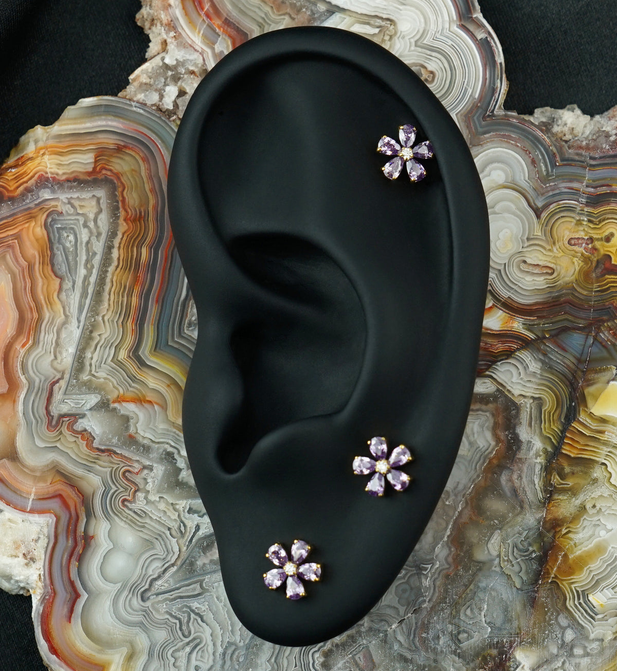 24kt Gold PVD Myosotis Amethyst CZ Titanium Threadless Top