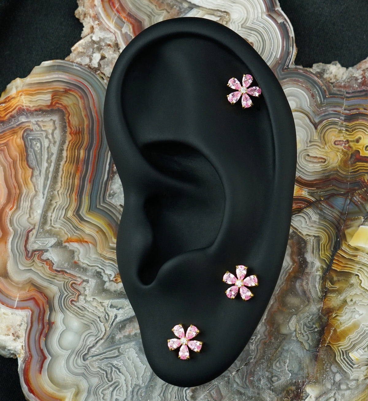 24kt Gold PVD Myosotis Pink CZ Titanium Threadless Top