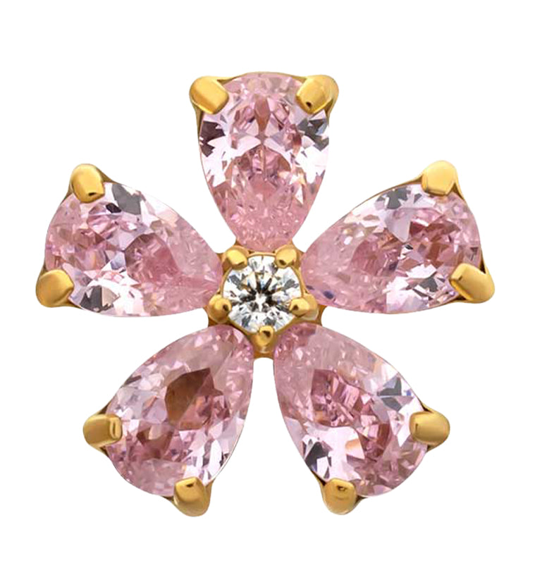 24kt Gold PVD Myosotis Pink CZ Titanium Threadless Top