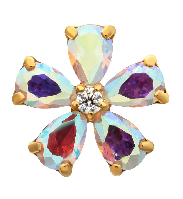 24kt Gold PVD Myosotis Rainbow Aurora CZ Titanium Threadless Top