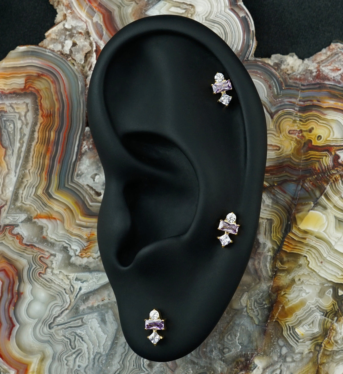 24kt Gold PVD Nocked Amethyst CZ Titanium Threadless Top