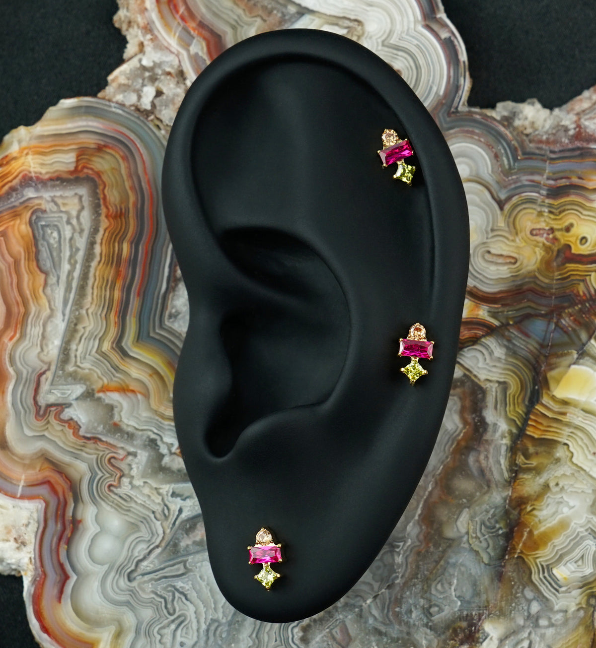 24kt Gold PVD Nocked Pink Ruby CZ Titanium Threadless Top