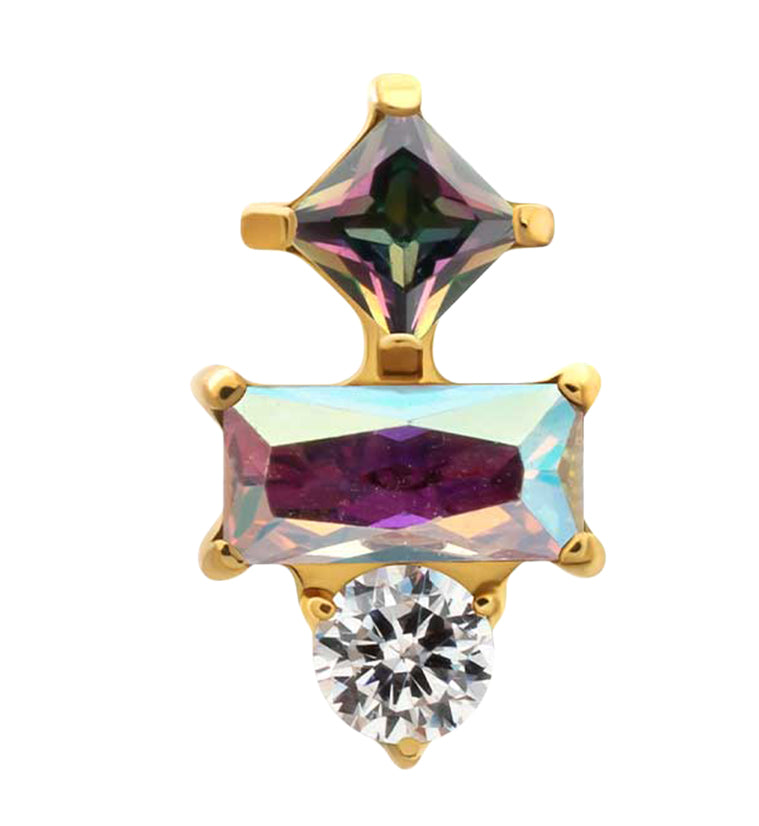 24kt Gold PVD Nocked Rainbow Aurora CZ Titanium Threadless Top
