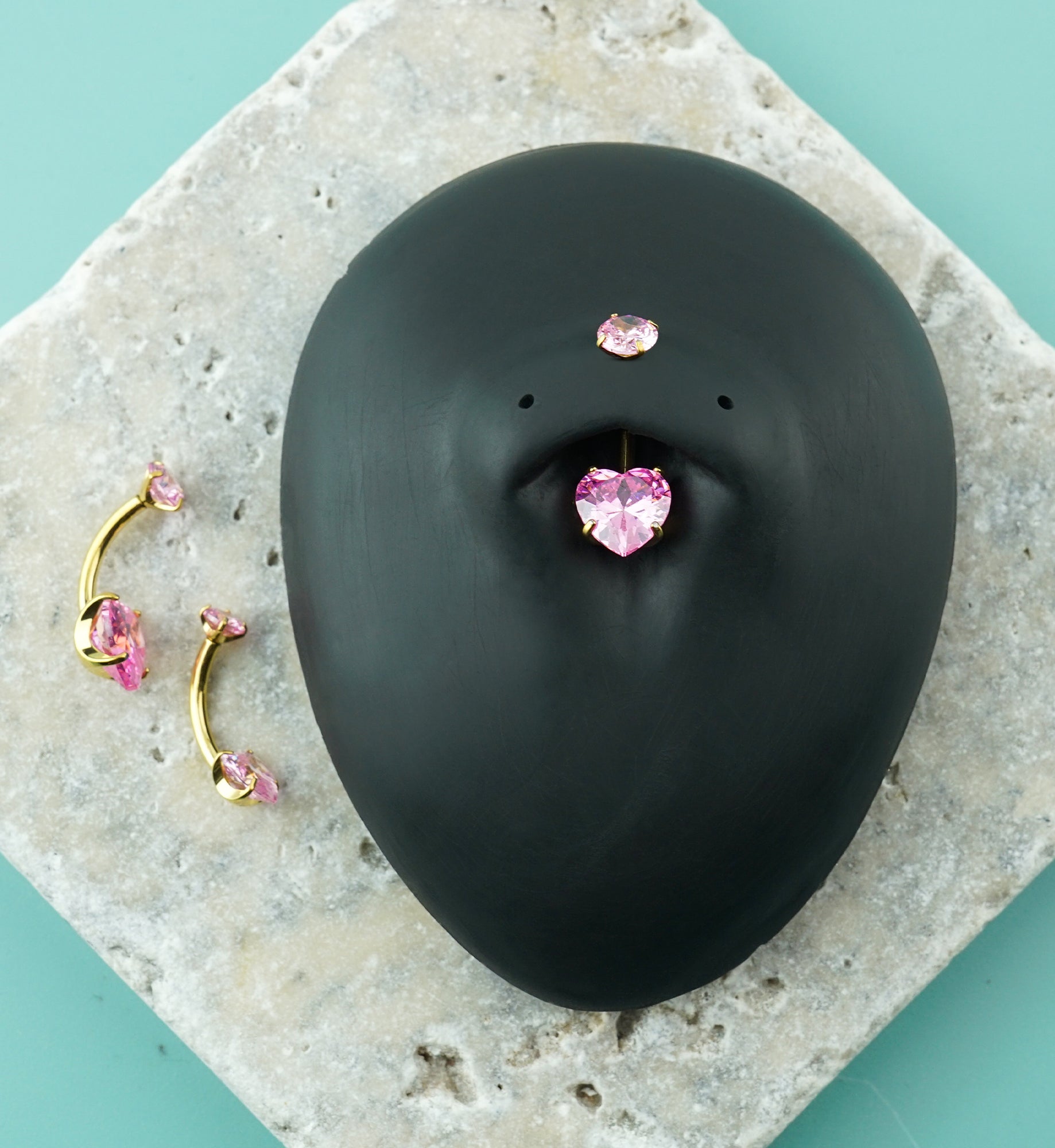24kt Gold PVD Pink CZ Heart Titanium Internally Threaded Belly Button Ring