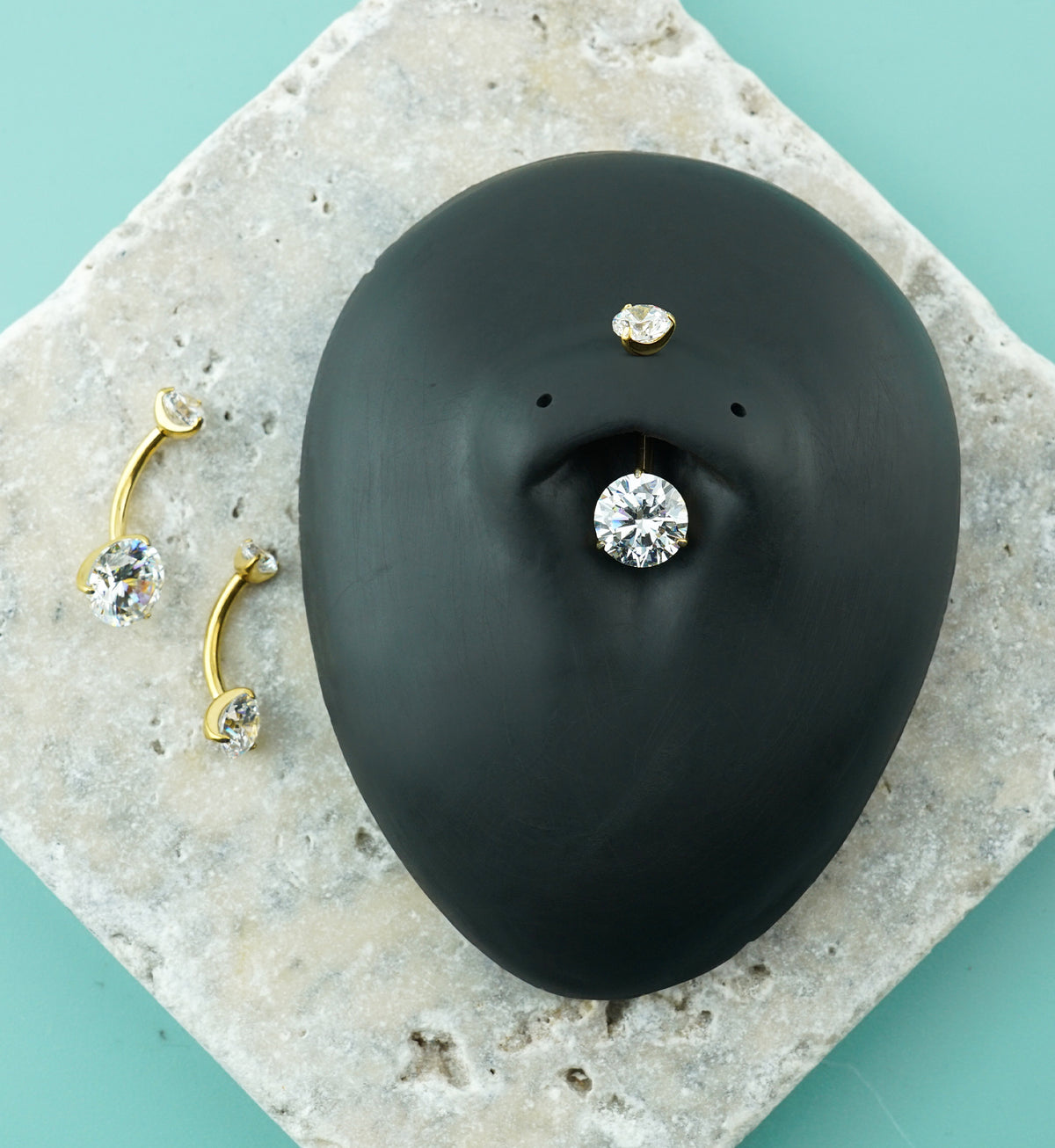 24kt Gold PVD Prong Clear CZ Titanium Internally Threaded Belly Button Ring