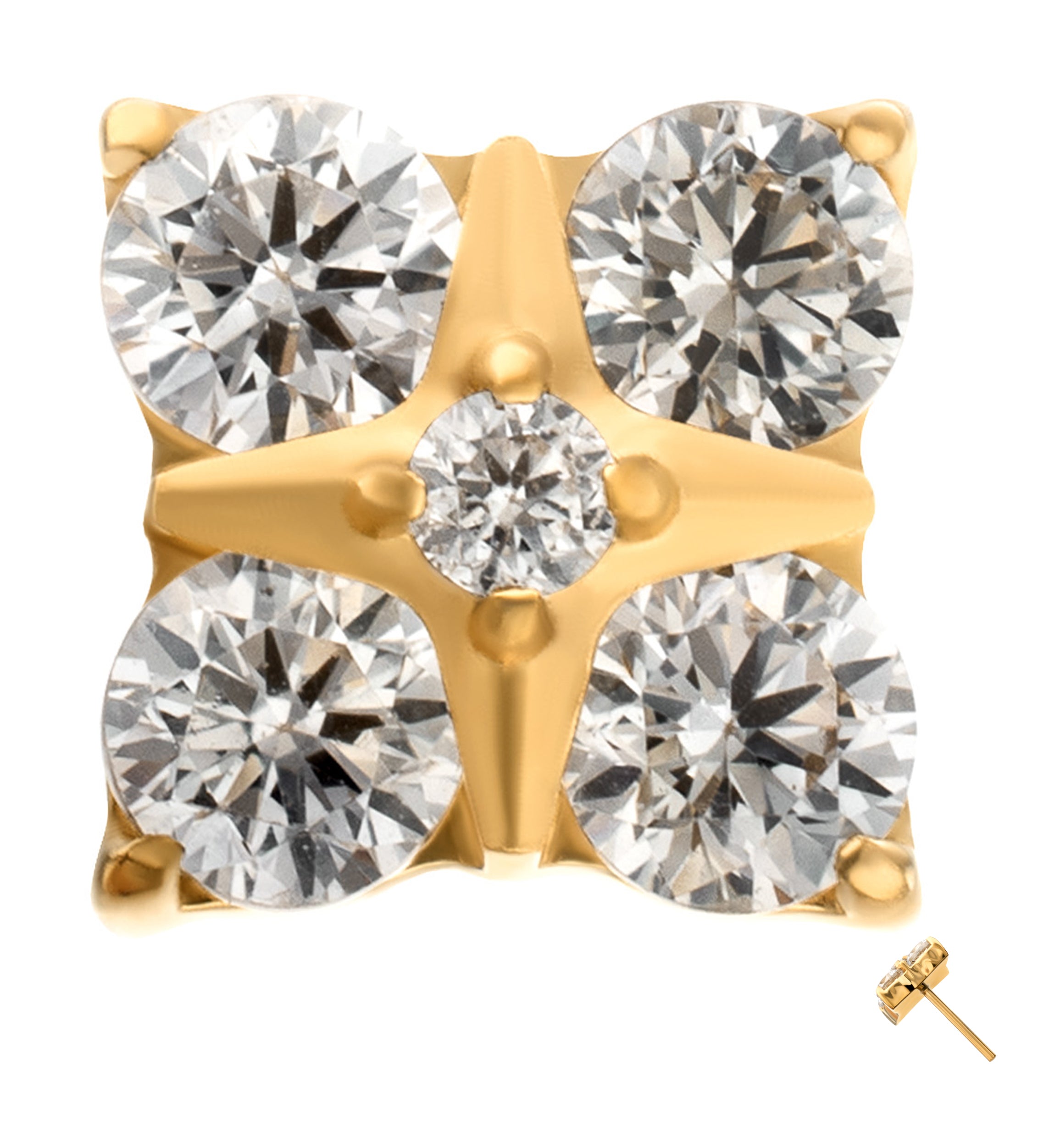 24kt Gold PVD Quadratic Clear CZ Titanium Threadless Top