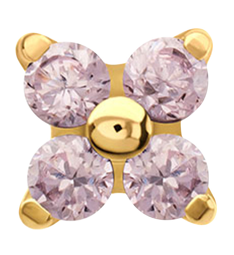 24kt Gold PVD Quarterly Pink CZ Titanium Threadless Top by Urban Body Jewelry