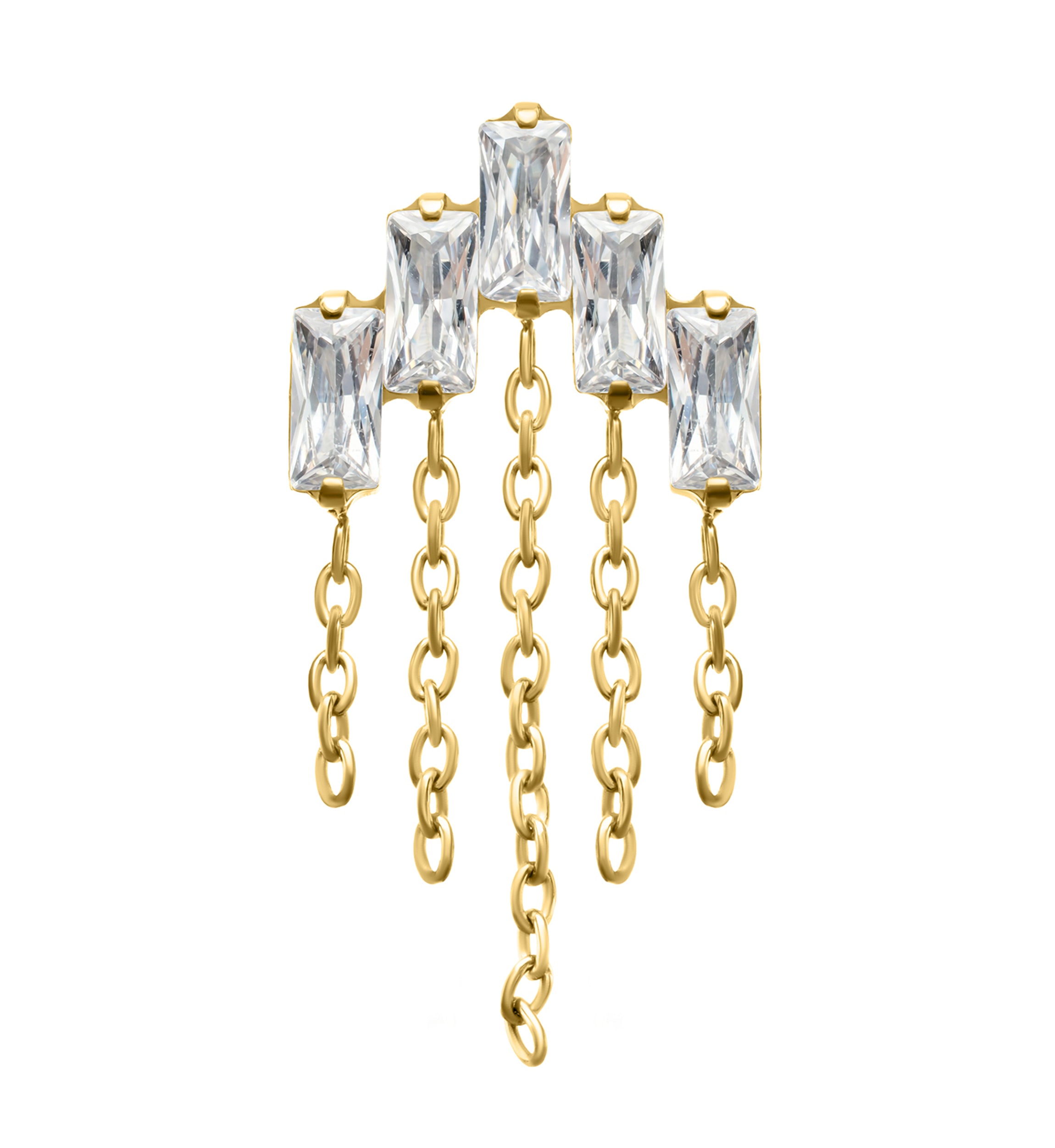 24kt Gold PVD Rainfall Clear CZ Dangle Chain Titanium Threadless Top