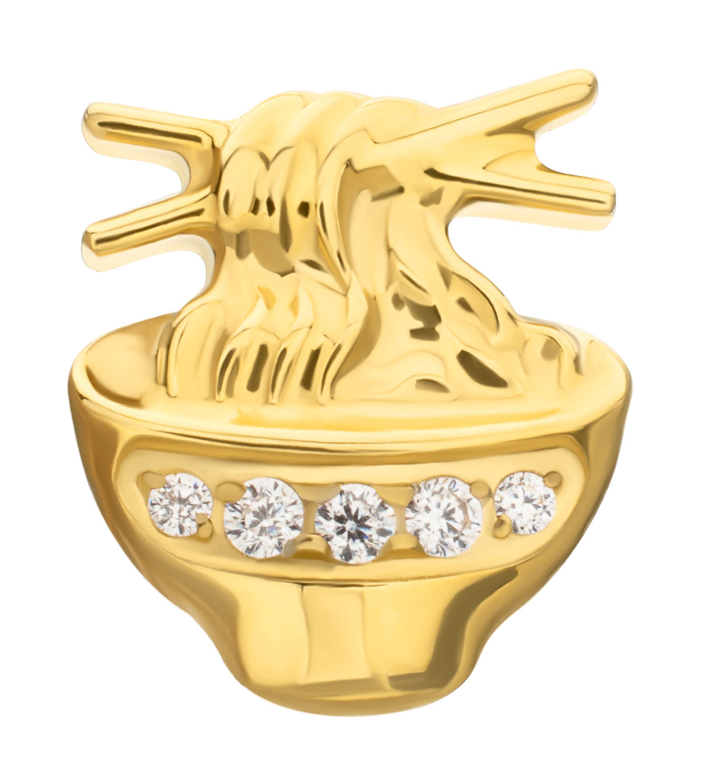 24kt Gold PVD Ramen Bowl Clear CZ Titanium Threadless Top