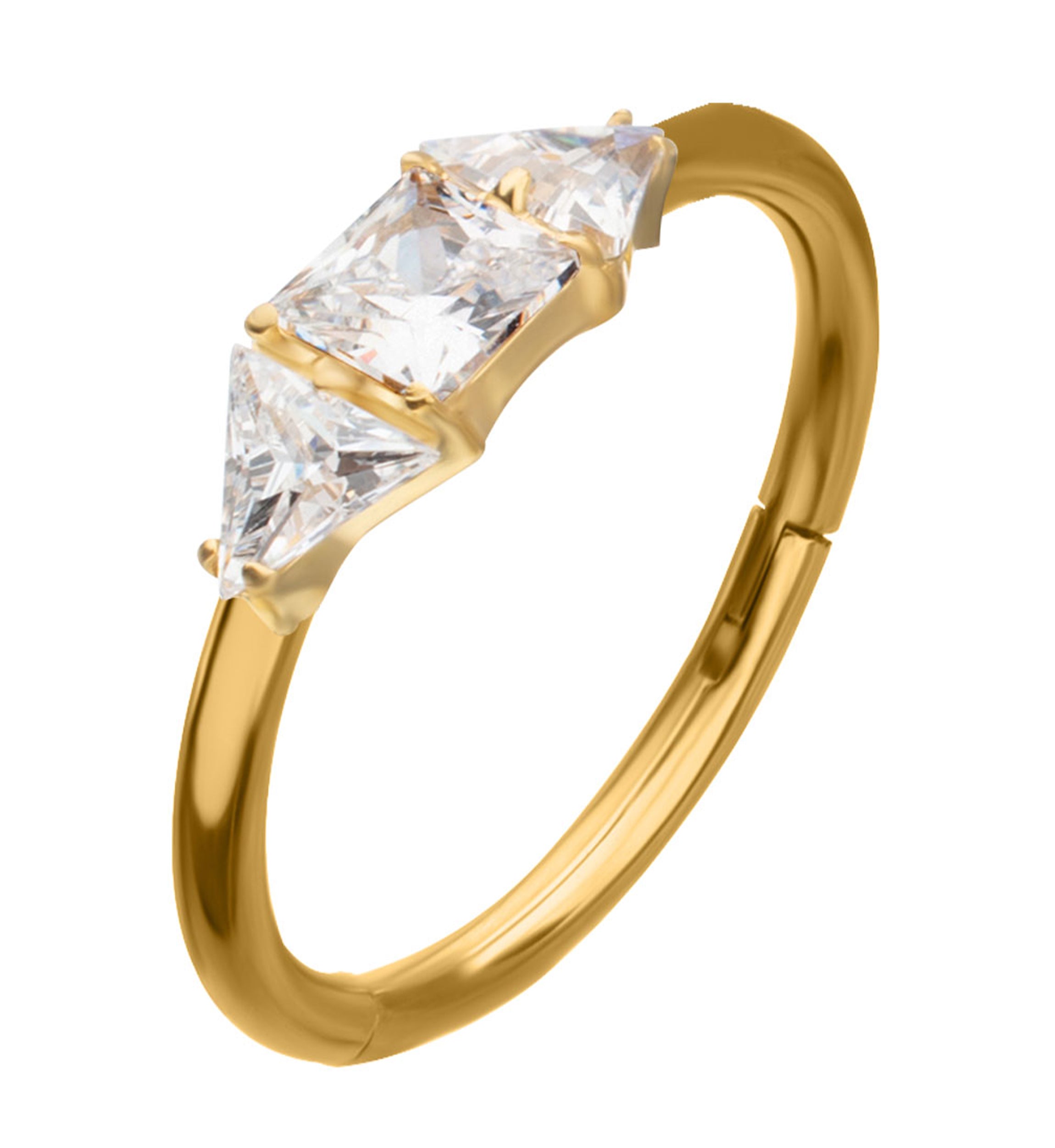 24kt Gold PVD Square Clear CZ Titanium Hinged Segment Ring