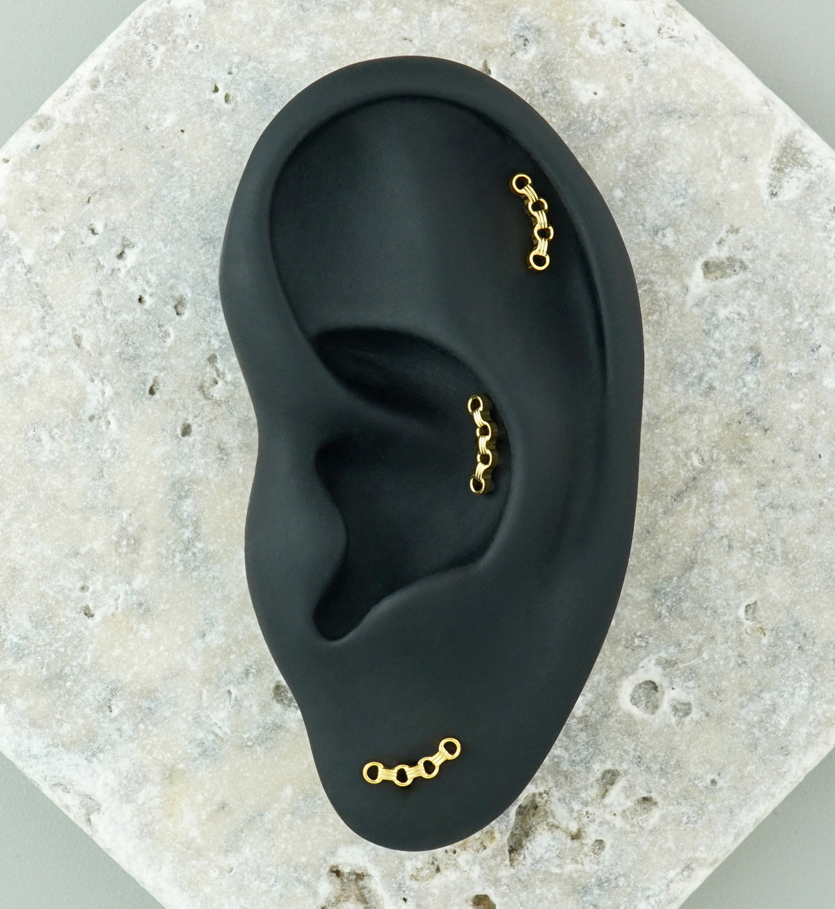 24kt Gold PVD Triple Band Chain Titanium Threadless Top