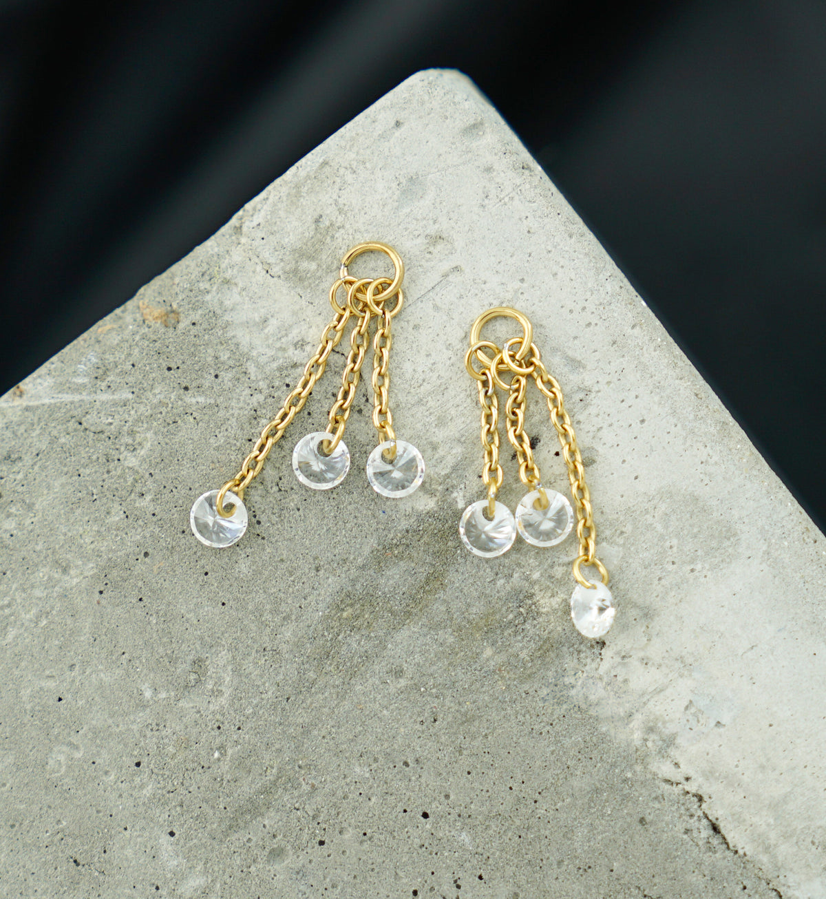 24kt Gold PVD Triple CZ Dangle Chain Titanium Charm
