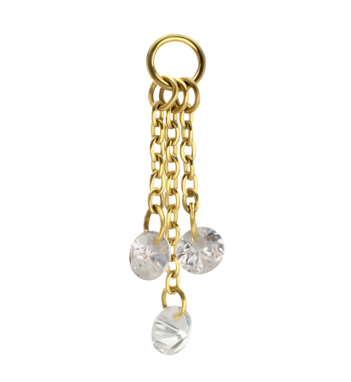 24kt Gold PVD Triple CZ Dangle Chain Titanium Charm