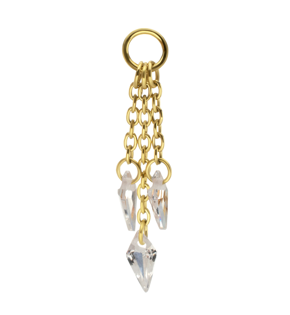 24kt Gold PVD Triple Dart CZ Dangle Chain Titanium Charm